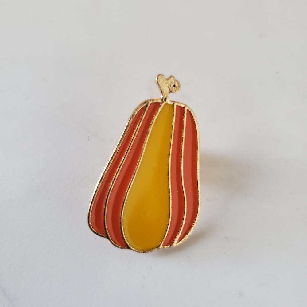Autumn Gourd Enamel Pin Orange Yellow Fall Harvest Thanksgiving Lapel Pin Gold